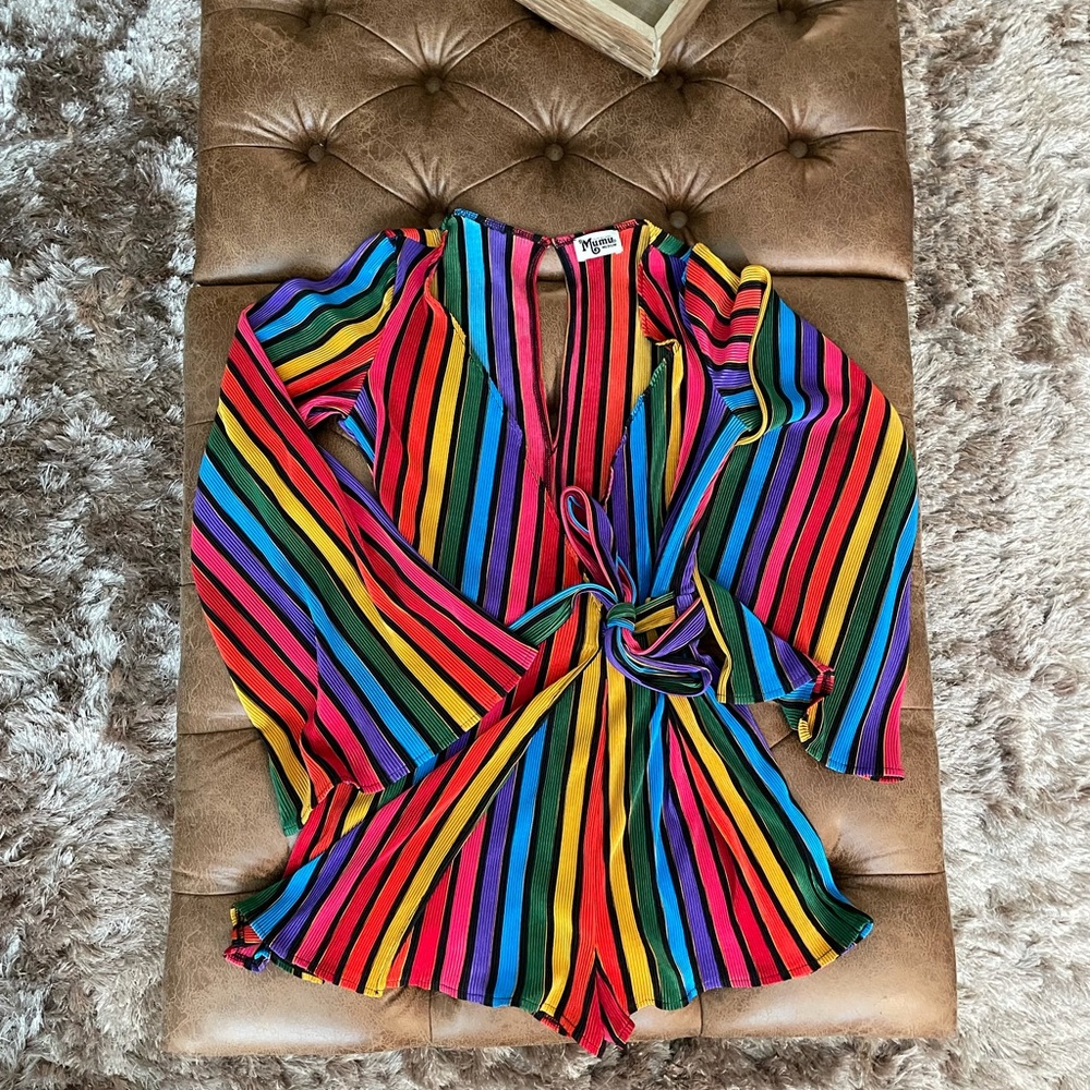 Show Me Your MuMu Multicolor Rainbow Stripe Long Sleeve Wrap Dress - Picture 4 of 5